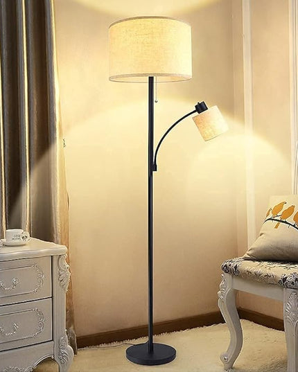 DLLT Living Room Standing Floor Lamps for Reading, Modern Tall Pole Lamp for Contemporary Home with Adjustable Side Light, Mid-Century Industrial Lighting with Drum Shade for Bedroom, Office, Metal - LeafyLoom
