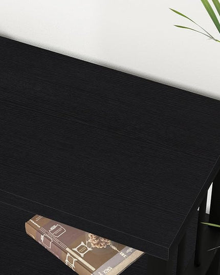 IBF Horizontal Cube Book shelf, Industrial Modern Open Bookshelf, Low Wide Home 5 Cube Storage Organizer Long Shelf for Bedroom, Short Wood and Metal Cubby Book Shelf for Living Room, Black Oak, 47 In - LeafyLoom