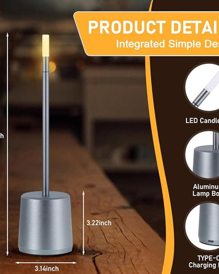 Portable LED Metal Table Lamp - 3 Level Brightness Touch Control Desk Lamps for Bedroom Nightstand,Rechargeable Battery - Ideal Bedside Lamp for Bedroom Nightstand - LeafyLoom