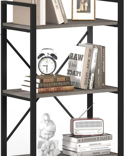 BON AUGURE 3 Tier Bookshelf, Small Rustic Book shelf, Short Industrial Wood Metal Standing Bookcase Etagere for Office, Bedroom and Living Room (Dark Gray Oak) - LeafyLoom