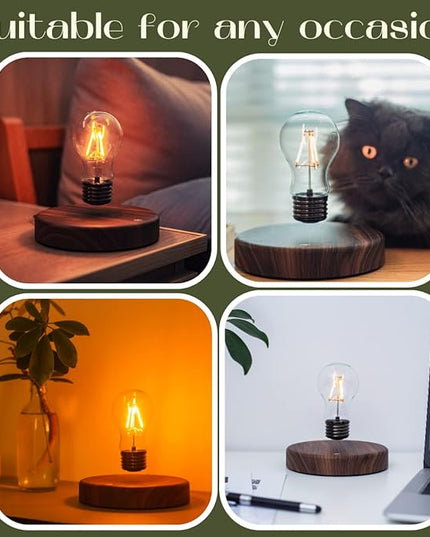 Levitating Bulb Lamp Magnetic Floating Lamp Light Desk Lamp Night Light Table LED for Unique Gifts, Room Decor, Night Light, Home Office Decor Desk Tech Toys (Round-Dark Brown Base) - LeafyLoom