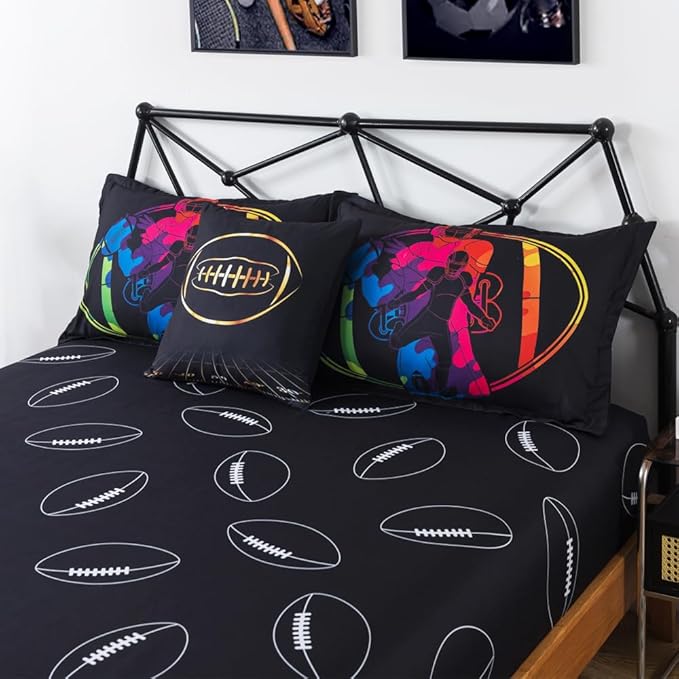 ADASMILE A & S Football Comforter Set Twin for Boys Kids American Football Bedding Set Sports Football Player Comforter with Football Sheets Twin Bed in A Bag Rugby Comforter Sets for Kids Home Decor - LeafyLoom