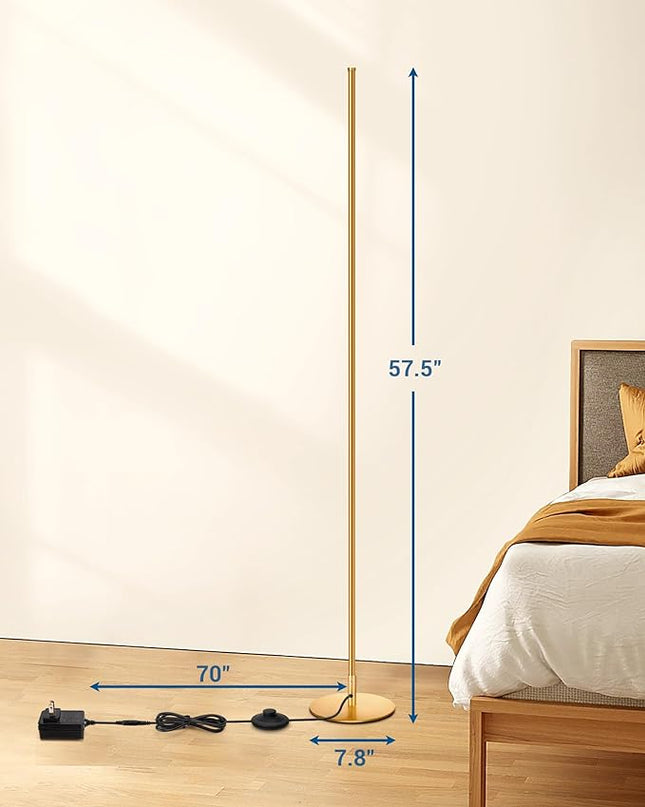 DEWENWILS Minimalist LED Corner Floor Lamp, Set of 2 Modern Dimmable Mood Light, 57.5" Standing Tall Lamp for Living Room, Bedroom, Office, 3000K Warm White Light (Gold) - LeafyLoom