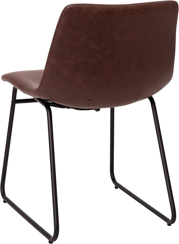 Flash Furniture Butler 18 Inch Commercial Grade LeatherSoft Dining Table Height Chair, Mid-Back Black Sled Base with Dark Brown LeatherSoft Upholstery, Set of 2 - LeafyLoom