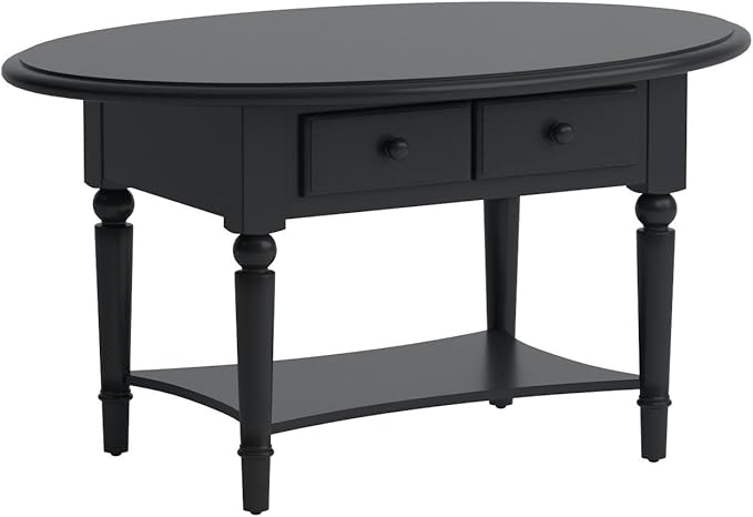 Leick Coastal Oval Coffee Table with Shelf, Swan Black - LeafyLoom