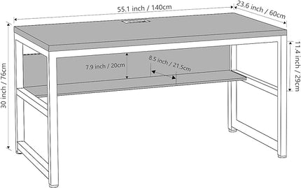 TOPSKY Computer Desk with Bookshelf/Metal Hole Cable Cover 1.18" Thick Desk (55", Espresso Gray) - LeafyLoom