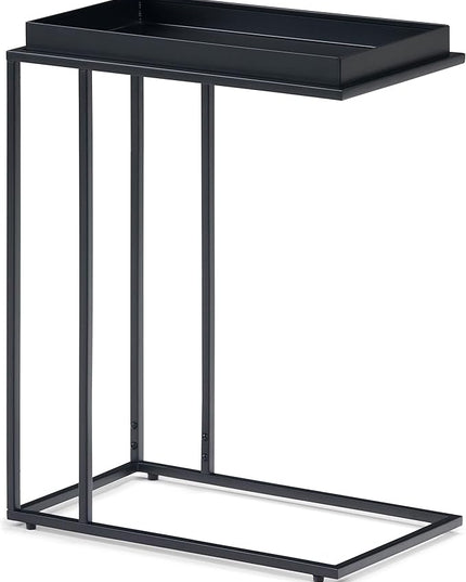SIMPLIHOME Garner 18 Inch Wide Metal Tray Top C Side Table in Black, For the Living Room and Bedroom - LeafyLoom