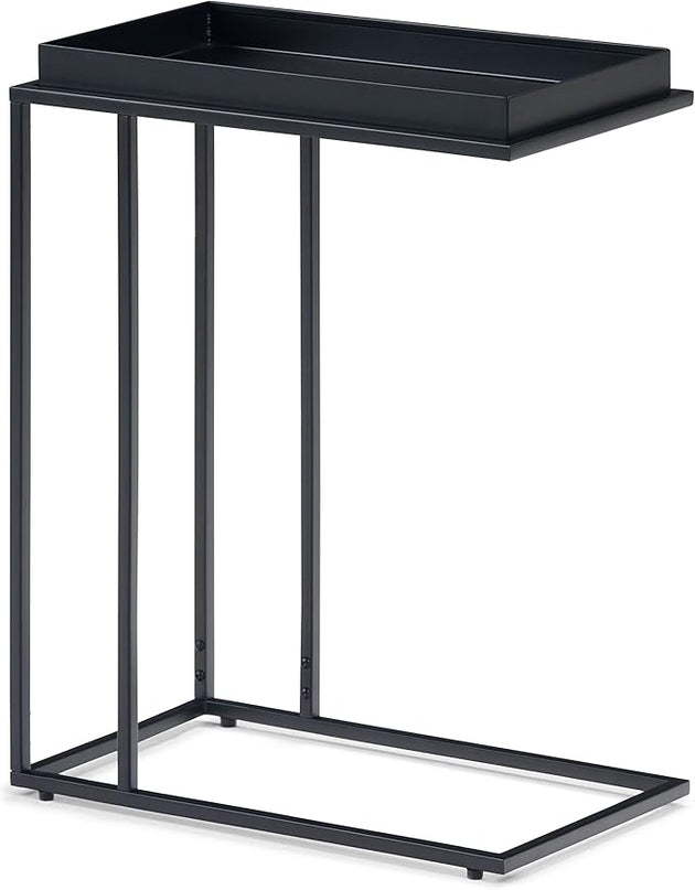 SIMPLIHOME Garner 18 Inch Wide Metal Tray Top C Side Table in Black, For the Living Room and Bedroom - LeafyLoom