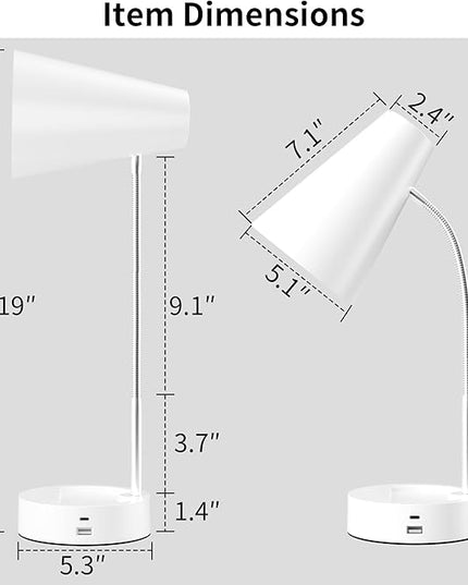RUNTOP Desk Lamp, Desk Lamps for Home Office with 5 Color Modes 5 Brightness Dimmer Reading Light & USB Port, Type C port, 7W LED Table Lamp, 360° Flexible Gooseneck Lamp Light for Bed Bedside, White - LeafyLoom