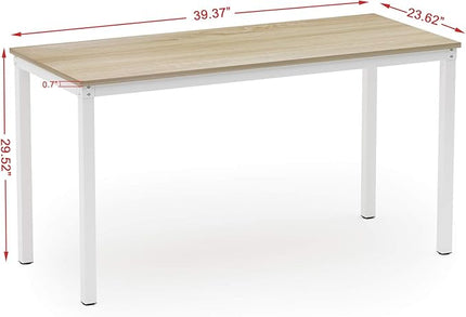 Teraves Computer desk/Dining Table Office Desk Sturdy Writing Workstation for Home Office (39.37“, Beige + White Frame) - LeafyLoom