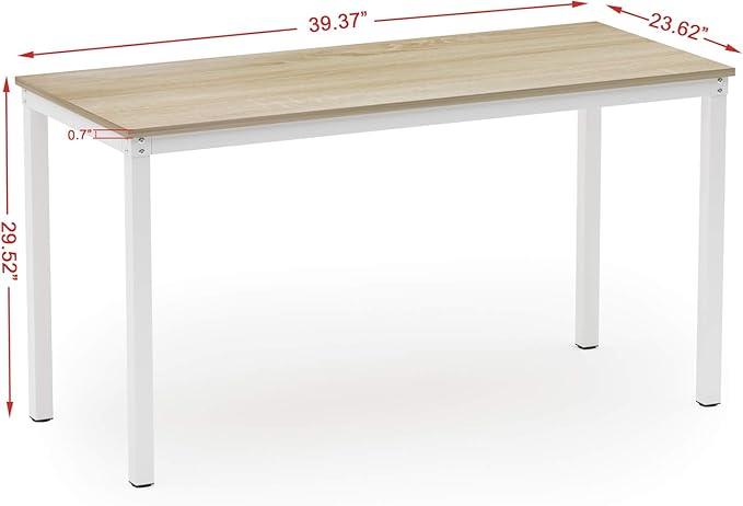 Teraves Computer desk/Dining Table Office Desk Sturdy Writing Workstation for Home Office (39.37“, Beige + White Frame) - LeafyLoom
