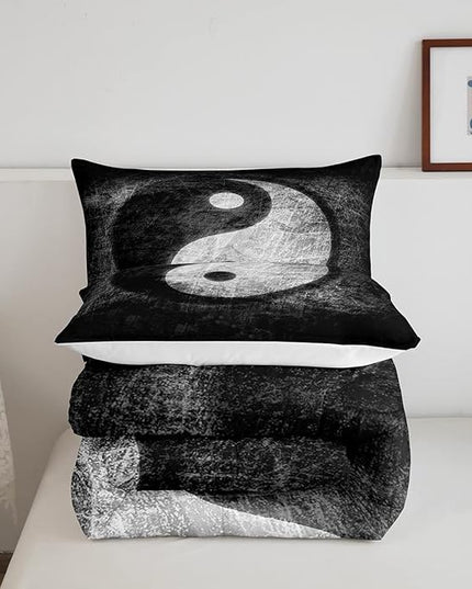 Feelyou Yin Yang Bedding Set for Girls Boys Children Boho Trippy Psychedelic Art Comforter Set Decorative Gossip Pattern Comforter Traditional Ying Yang Theme Duvet Set Queen Size 3Pcs - LeafyLoom