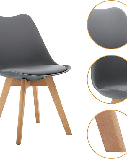 CangLong Mid Century Modern Side Wood Legs Dining-Chairs, Pack of 1, Grey, (KU-191367) - LeafyLoom