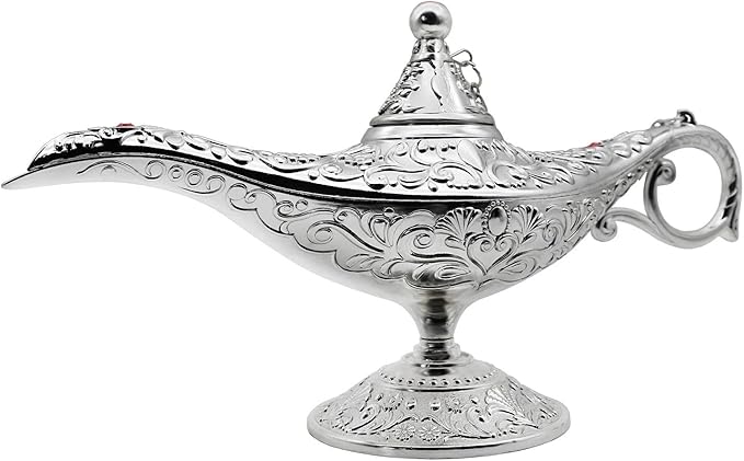 Classic Vintage Collectable Rare Legend Aladdin Magic Genie Costume Lamp Home Table Decoration & Gift, Silver - LeafyLoom