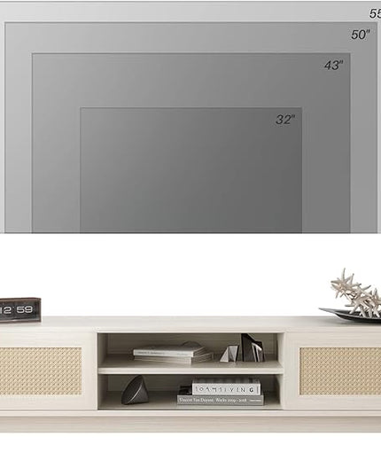 STARY 65''Mid Century Modern TV Stand,Boho Media Console Entertainment Center with Cable Management for Living Room, White - LeafyLoom