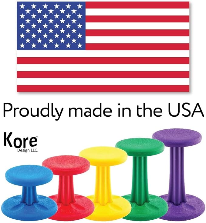 Kore Kids Wobble Chair - Flexible Seating Stool for Classroom & Elementary School, ADD/ADHD - Made in The USA - Age 6-7, Grade 1-2, Grey (14in) - LeafyLoom