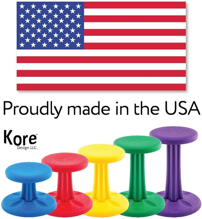 Kore Kids Junior Wobble Chair - Flexible Seating Stool for Classroom, Elementary School, ADD/ADHD - Made in The USA - Junior- Age 8-9, Grade 3-4, Grey (16in) - LeafyLoom