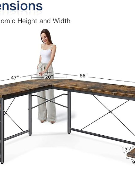 Coleshome 66" L Shaped Larger Gaming Desk, Corner Computer Desk, Sturdy Home Office Computer Table, Writing Workstation, Vintage - LeafyLoom