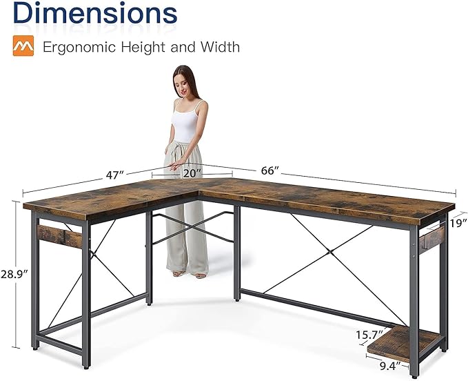 Coleshome 66" L Shaped Larger Gaming Desk, Corner Computer Desk, Sturdy Home Office Computer Table, Writing Workstation, Vintage - LeafyLoom