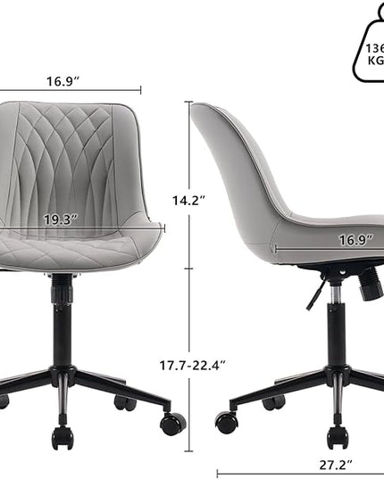 YOUNIKE Desk Chair with Wheels Armless Office Chair Swivel Rolling Task Chair with Back Upholstered Faux Leather Computer Chair Height Adjustable Modern Ergonomic Seat, Loads 300 lbs, Grey - LeafyLoom