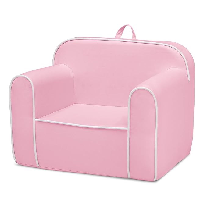 Delta Children Cozee Chair for Kids for Ages 18 Months and Up, Pink/White - LeafyLoom