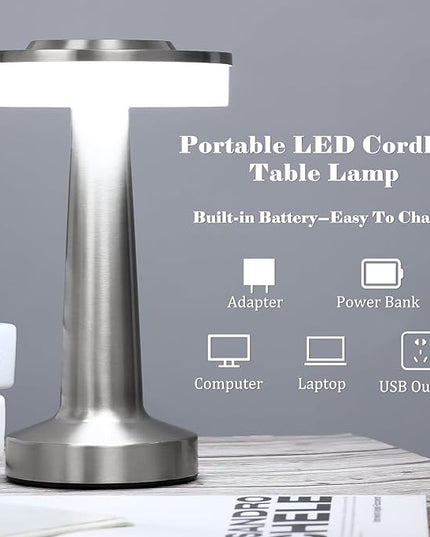 Set of 8 LED Portable Cordless Table Lamp with Touch Sensor 3 Color Stepless Dimming Rechargeable Battery up to 15 Hours Cordless Lamp Table Light Wireless Lamp for Kids Nursery (Silver) - LeafyLoom