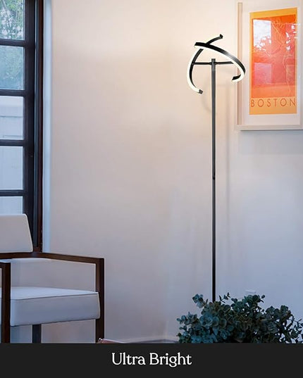 Brightech Halo Split Modern Bright LED Torchiere Floor Lamp for Offices - Dimmable, Tall Standing Lamp for Living Room or Bedroom - Adjustable Light w/Rotating Angles - Jet Black - LeafyLoom