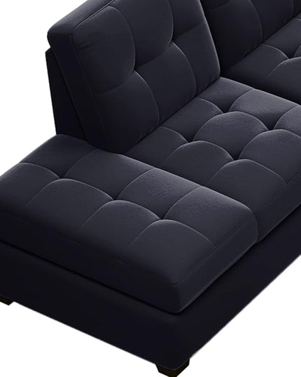 122.1" Modern U-Shape Sectional Sofa with Right Side Chaise & Removable Ottoman, Velvet Upholstered Couch w/ 3 Pillows, for Living Room, Apartment, 112 Inch, Balck - LeafyLoom