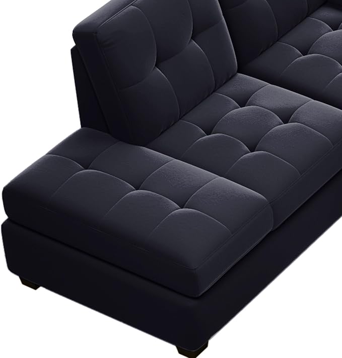 122.1" Modern U-Shape Sectional Sofa with Right Side Chaise & Removable Ottoman, Velvet Upholstered Couch w/ 3 Pillows, for Living Room, Apartment, 112 Inch, Balck - LeafyLoom