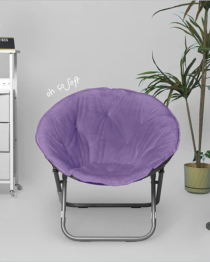 Oversized Rabbit Faux Fur Saucer Chair, Purple/Silver 36.2D x 32.3W x 31.9H in - LeafyLoom