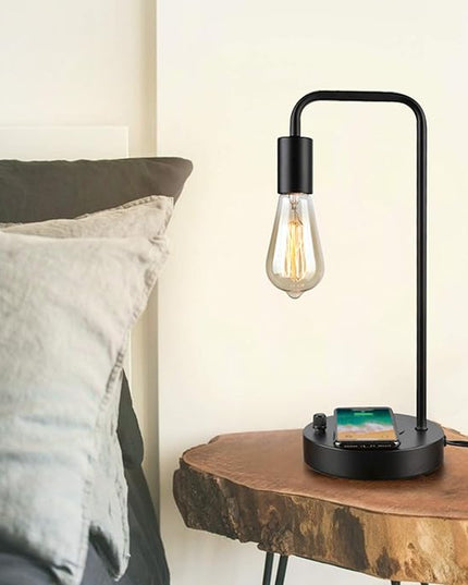 Wireless Charging Desk Lamp – Table Lamp with USB Port and Wireless Charging Pad, Bedside Lamp for Office Bedroom Living Room College Dorm - LeafyLoom