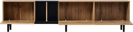 Modern Inch Stand with 3 Doors-Versatile Media Console Table, Large Storage Entertainment Center for Living Room, Bedroom Decor, Support 80" TV, Natural Wood - LeafyLoom