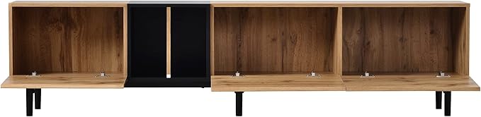 Modern Inch Stand with 3 Doors-Versatile Media Console Table, Large Storage Entertainment Center for Living Room, Bedroom Decor, Support 80" TV, Natural Wood - LeafyLoom
