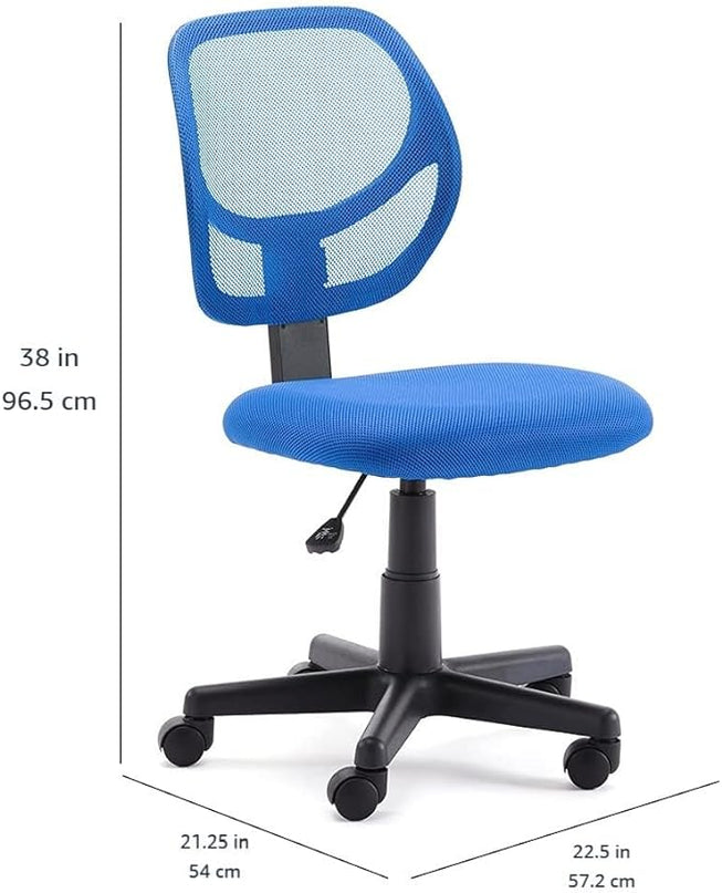 Amazon Basics Office Computer Task Desk Chair, Low-Back, Pneumatic Seat, Breathable Mesh, Adjustable, 21.25"D x 22.5"W x 38"H, Swivel, 270 Pound Capacity, Blue Nylon - LeafyLoom