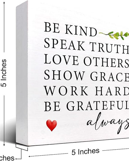 Be Kind Speak Truth Wood Block Sign Desk Decor,Rustic Inspirational Wooden Box Plaque Sign Desk Decor for Home Office Shelf Table Decor Decorations - LeafyLoom