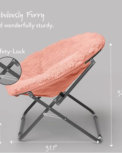 Mongolian Faux Fur Oversized Saucer Chair, Blush - LeafyLoom