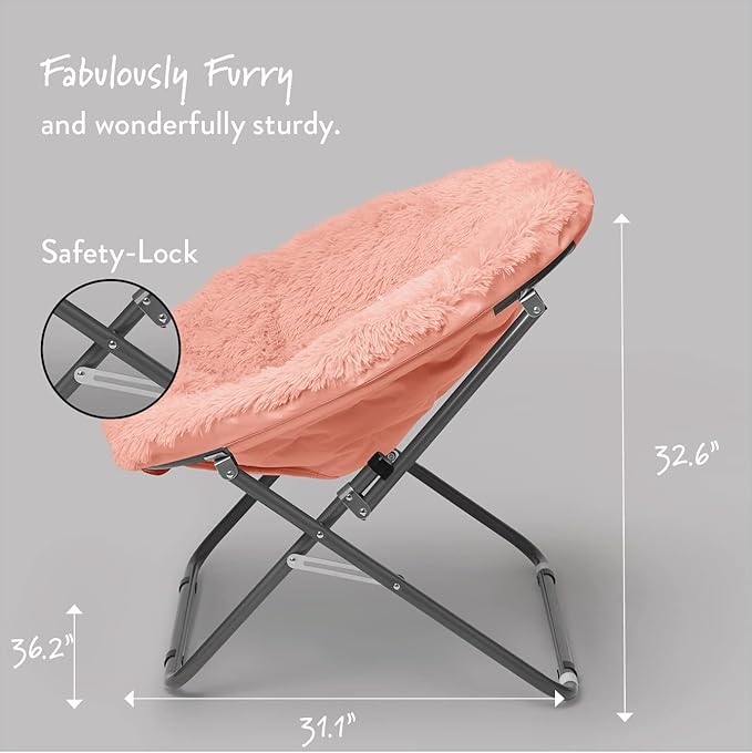 Mongolian Faux Fur Oversized Saucer Chair, Blush - LeafyLoom