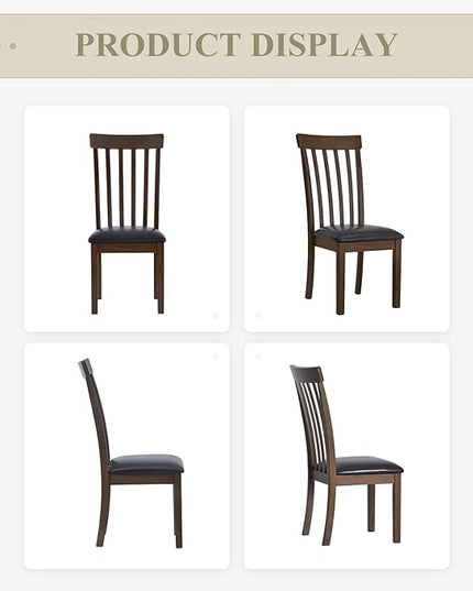 COLAMY Wooden Dining Chairs Set of 2, PU Leather Dining Room Kitchen Side Chair with Spindle High Back and Adjustable Foot Pegs - LightBrown - LeafyLoom