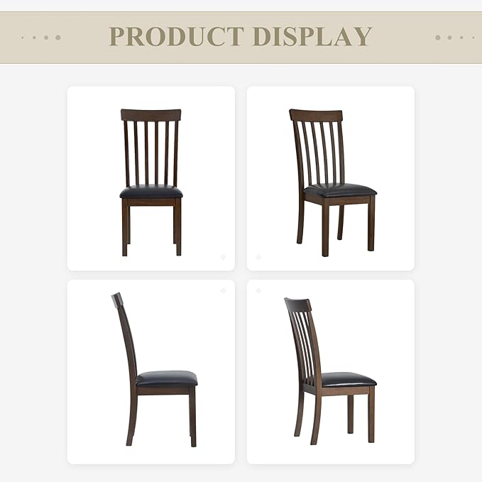 COLAMY Wooden Dining Chairs Set of 2, PU Leather Dining Room Kitchen Side Chair with Spindle High Back and Adjustable Foot Pegs - LightBrown - LeafyLoom