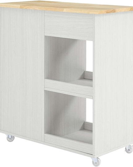 Modway Culinary Rolling Kitchen Cart with Storage in White Natural - 3 Tiers Kitchen Island on Wheels with Towel Bar, Functional as a Coffee Station, Bar Cabinet or Butcher Block Island - LeafyLoom