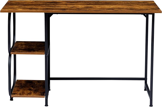 Newest Simple Open Shelf for Bedroom Living Room, 47.2Inch Home Office Computer Desk with Storage Shelves, Study Writing Table for Small Spaces, Caramel Wood Grain - LeafyLoom