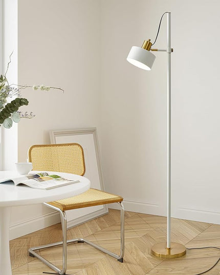 OYEARS Floor Lamp for Living Room Bright Lighting Tall Modern Industrial Vintage Standing Corner Lamps LED Metal Light Office Bedroom Study Gold Black White Matte Accent (1-Light, White) - LeafyLoom
