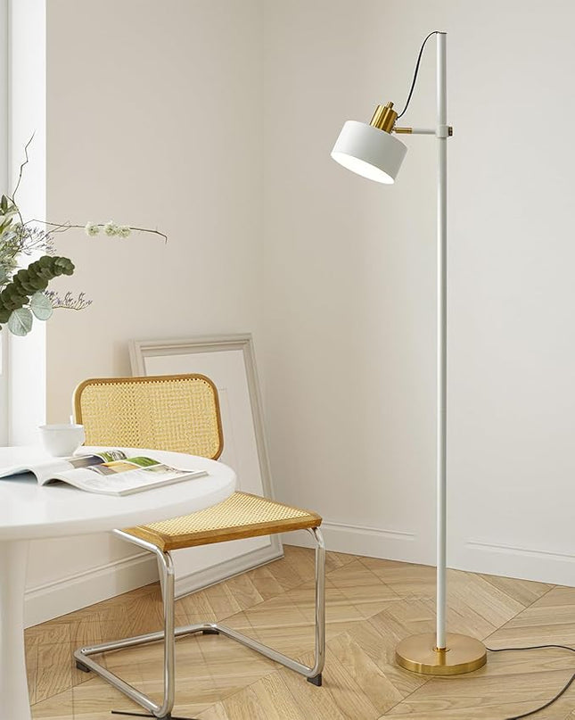 OYEARS Floor Lamp for Living Room Bright Lighting Tall Modern Industrial Vintage Standing Corner Lamps LED Metal Light Office Bedroom Study Gold Black White Matte Accent (1-Light, White) - LeafyLoom