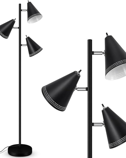 BoostArea Tree Floor Lamp with 3 Adjustable Rotating,Sturdy Industrial Floor Lamp,E26 Socket,Stand Up Tall Pole Lamps for Living Room, Bedroom, Home, Office(No Bulbs) - LeafyLoom