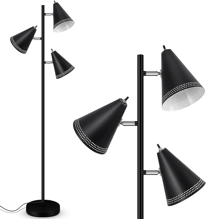 BoostArea Tree Floor Lamp with 3 Adjustable Rotating,Sturdy Industrial Floor Lamp,E26 Socket,Stand Up Tall Pole Lamps for Living Room, Bedroom, Home, Office(No Bulbs) - LeafyLoom
