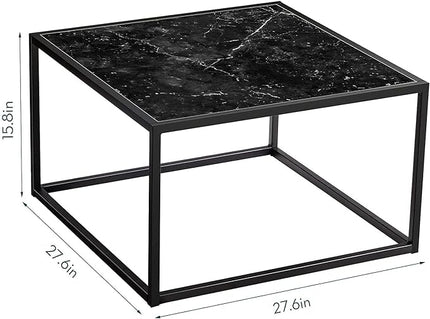 SAYGOER Black Coffee Table Small Square Coffee Table Simple Modern Center Table for Living Room Home Office 27.6 * 27.6 * 15.7Inch Easy Assembly, Black Faux Marble Top with Metal Frame - LeafyLoom