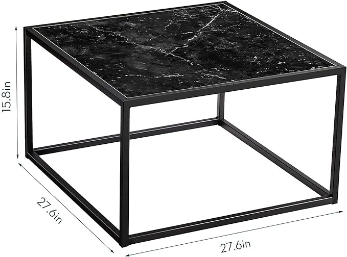 SAYGOER Black Coffee Table Small Square Coffee Table Simple Modern Center Table for Living Room Home Office 27.6 * 27.6 * 15.7Inch Easy Assembly, Black Faux Marble Top with Metal Frame - LeafyLoom