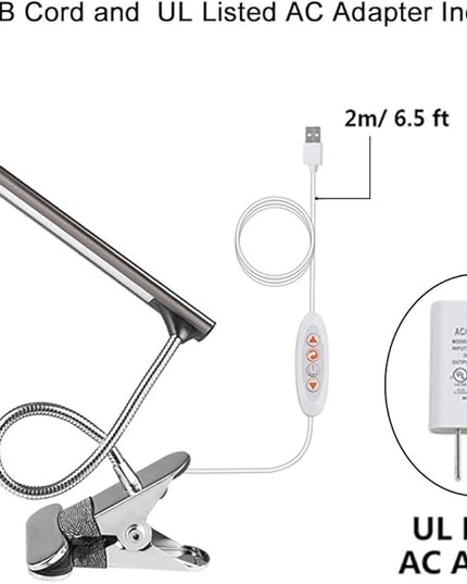 LED Clip on Desk Lamp, Bed Headboard Light with Clamp for Reading, 3000K – 6500K Color Temperature Setting, Stepless Brightness Control, Long USB Cord and AC Adapter Included(Brown) - LeafyLoom