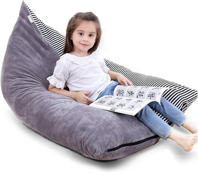 Stuffed Animal Storage Bean Bag Chair Cover | 53" Extra Large Beanbag Cover for Kids and Adults, Plush Toys Holder and Organizer for Boys and Girls | Premium Velvet - Soft & Comfortable - LeafyLoom