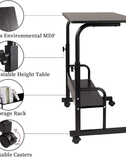 SIDUCAL Computer Cart, Portable Laptop Desk Laptop Cart, Portable Desk with Wheels, Rolling Desk Adjustable Height, Rolling Laptop Stand, Rolling TV Tray, Couch Desk Bed Desk for Laptop, 31.5'' Black - LeafyLoom